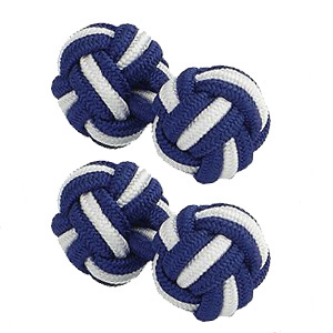 Navy Blue & White Silk Knot Cufflinks